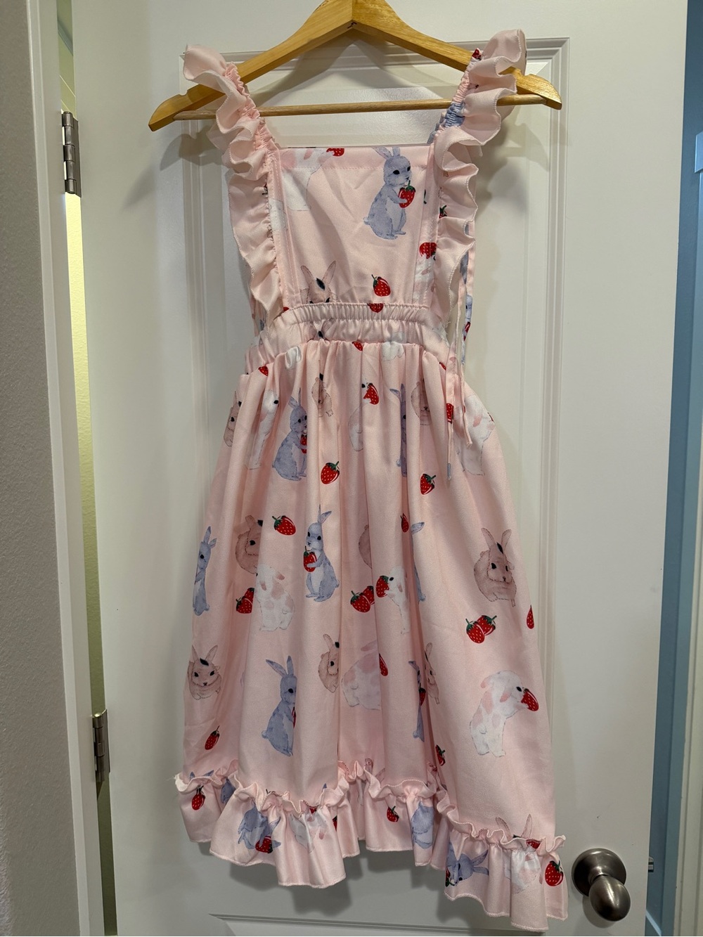 Pink Bunny & Strawberry Ruffle Midi Dress